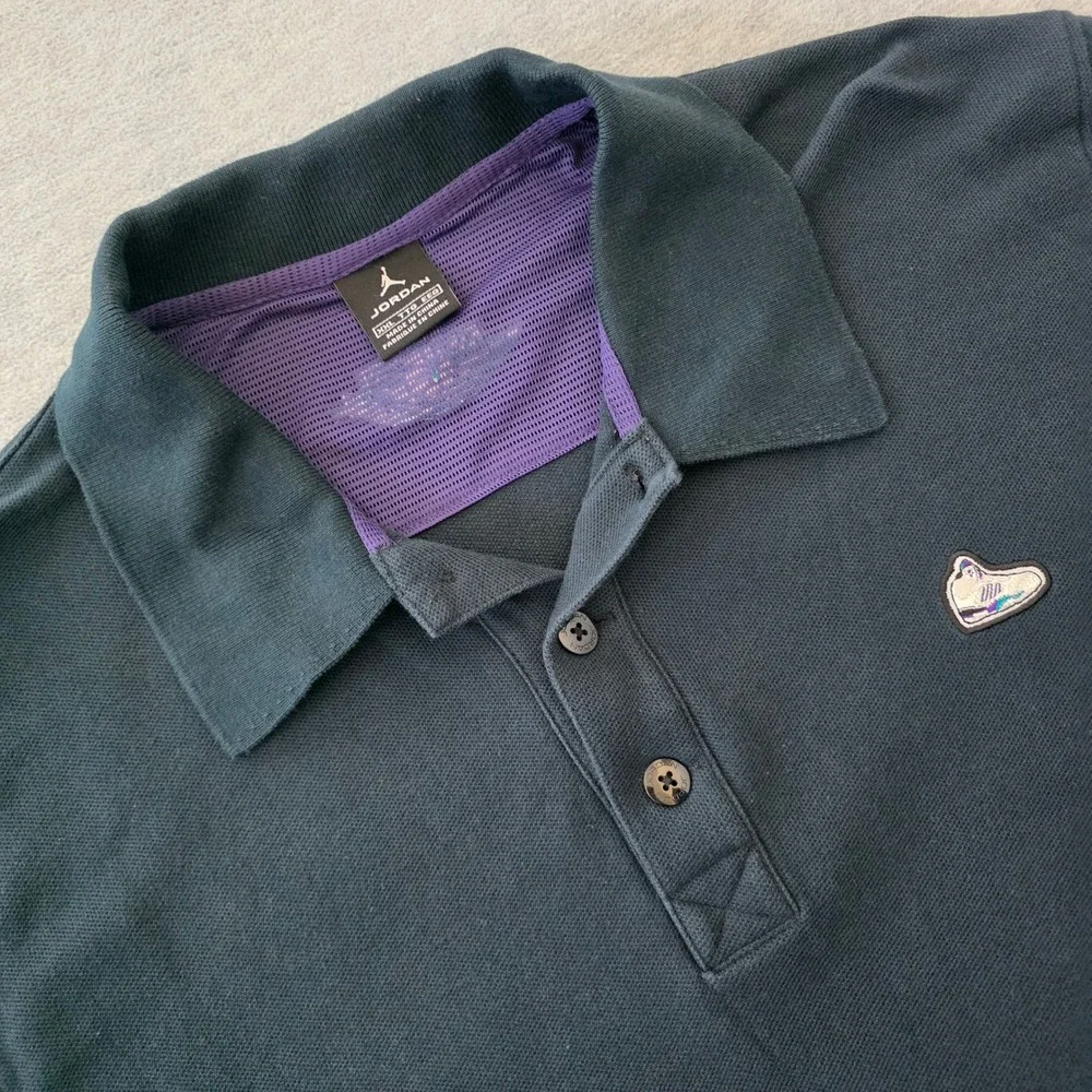 Jordan Mens XXL Polo Shirt Dark Green Teal Air Jordan 5 Sneaker Patch Jumpman